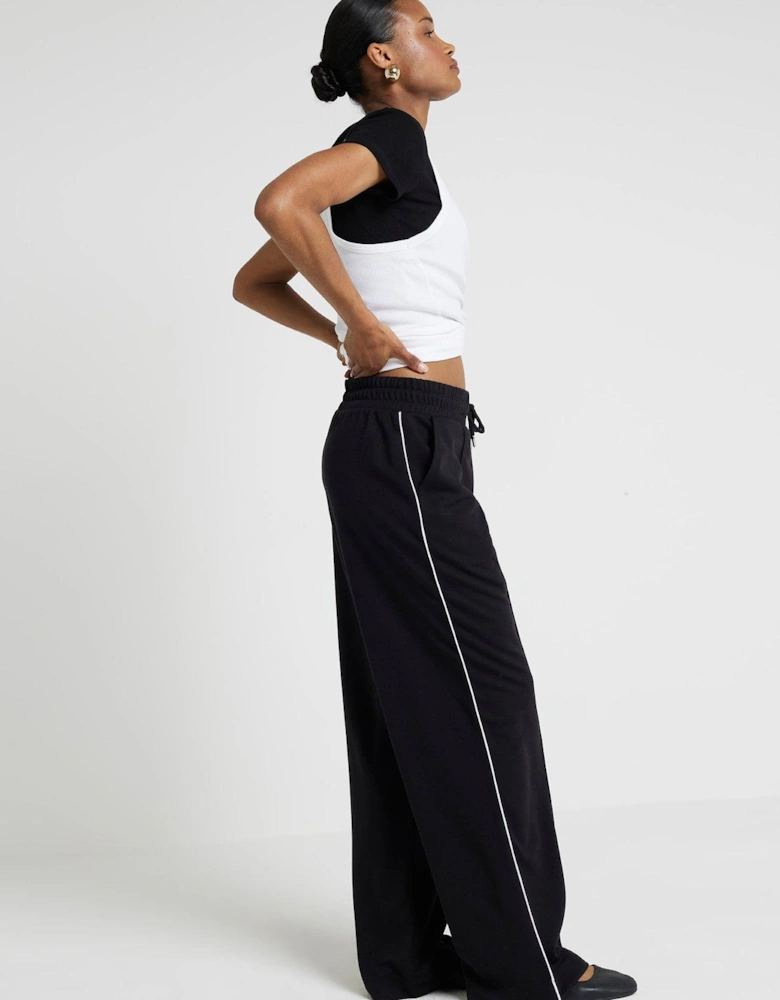 Wide Leg Side Pipping Jogger - Black