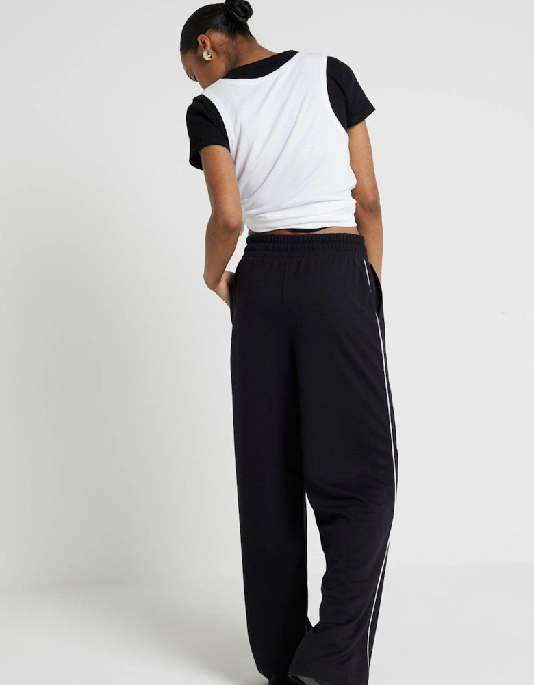 Wide Leg Side Pipping Jogger - Black