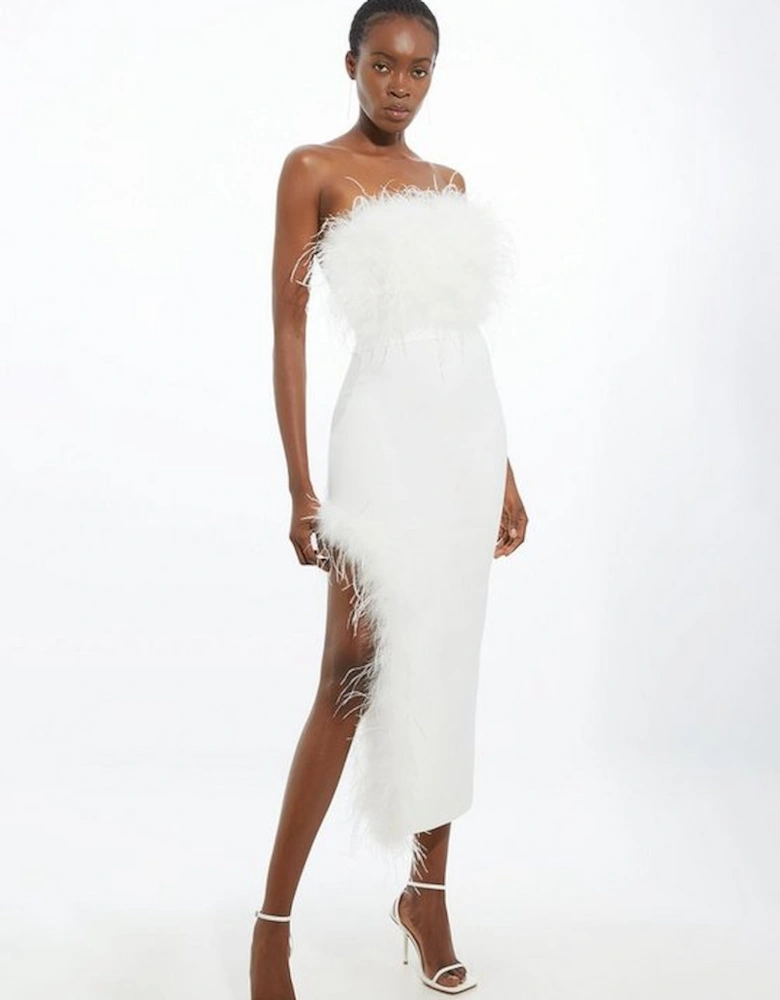 Figure Form Bandage Feather Detail Bandeau Knit Midi Dress