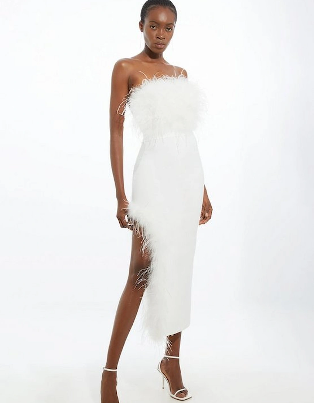 Figure Form Bandage Feather Detail Bandeau Knit Midi Dress, 5 of 4