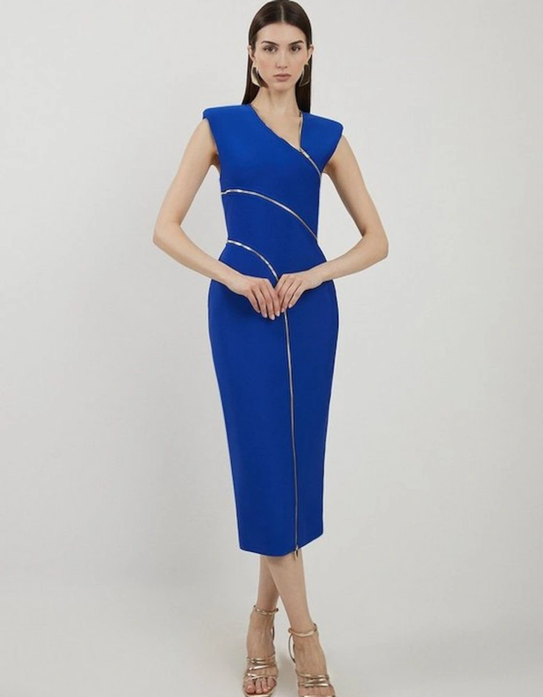 Bandage Form Fitting Zip Detail Midi Dress