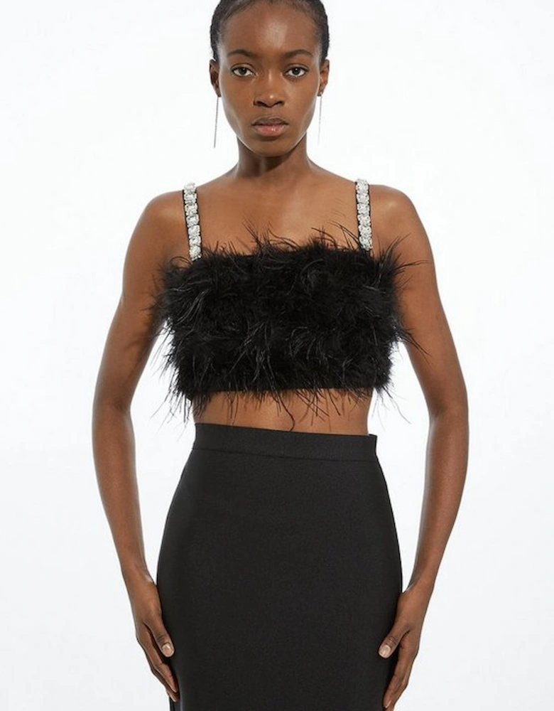 Figure Form Bandage Feather Detail Knit Top
