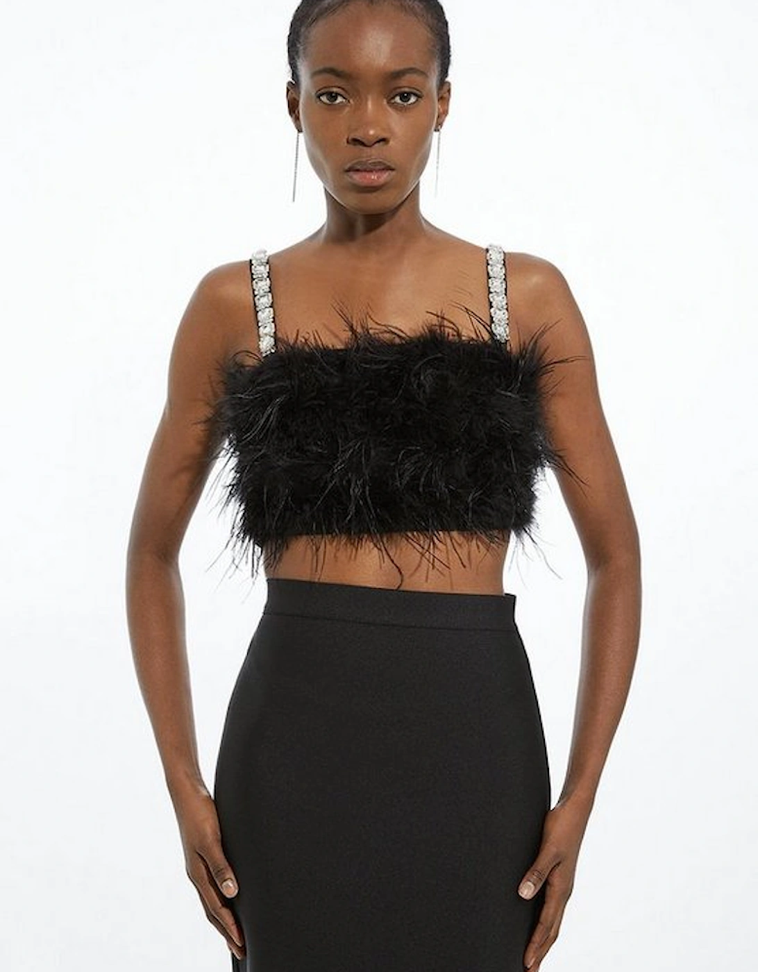 Figure Form Bandage Feather Detail Knit Top