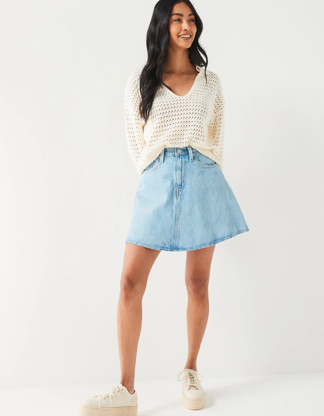 Mini Flounce Denim Skirt - Look At Blue