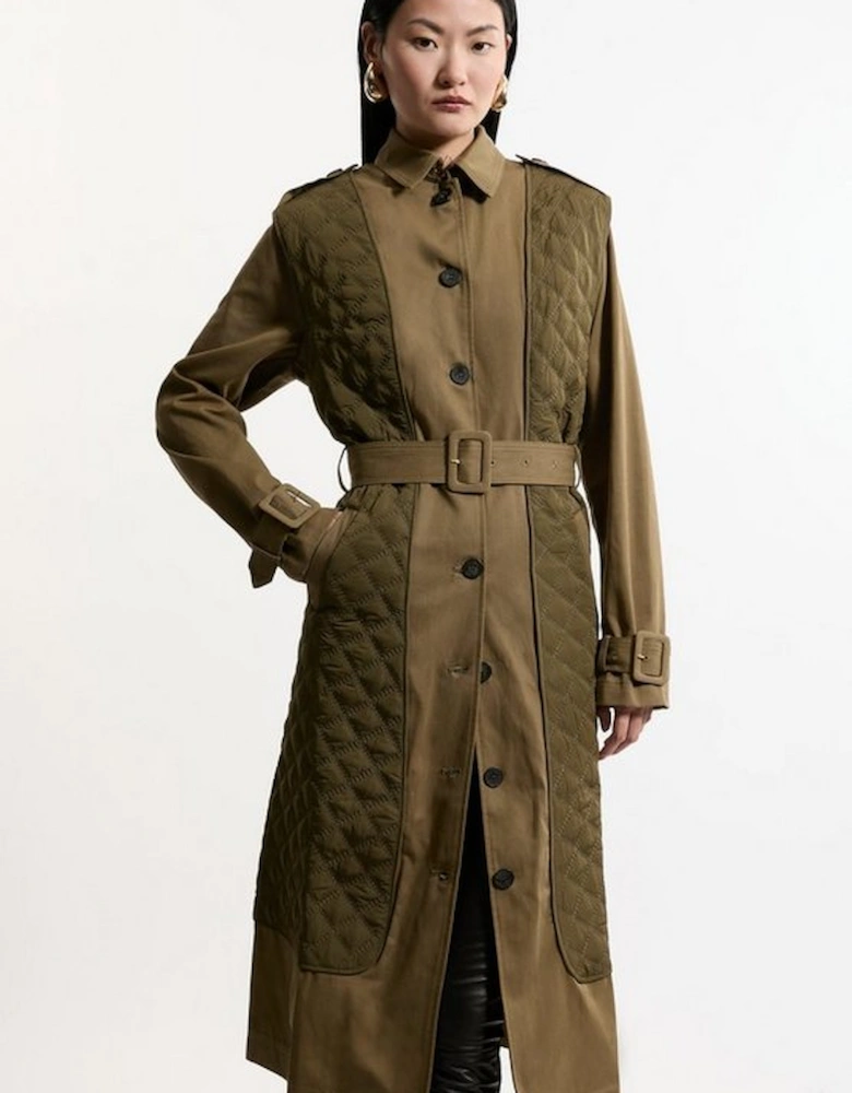 Quilted Panel Trench Coat