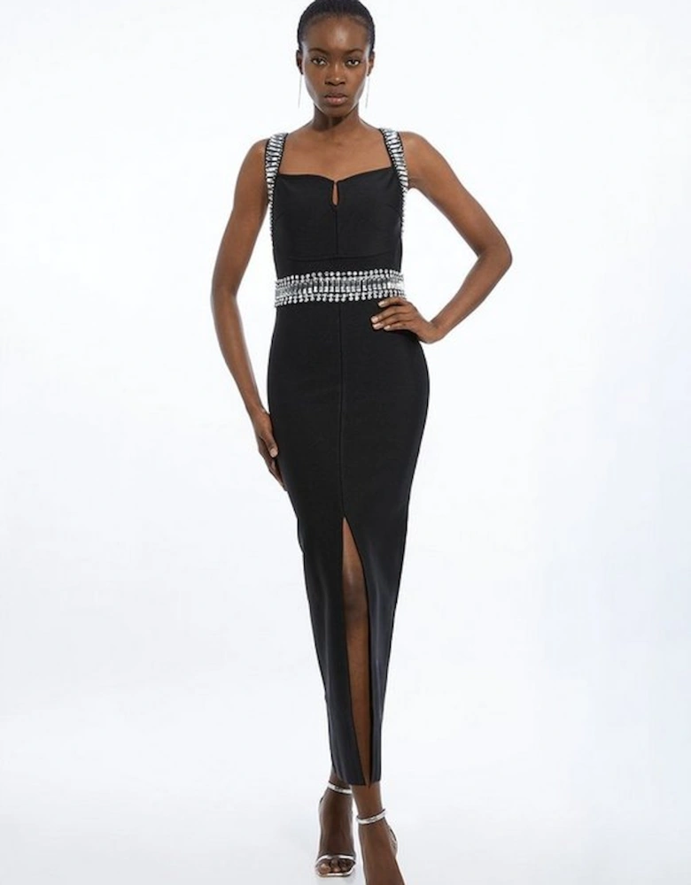 Bandage Figure Form Knit Embellished Maxi Dress