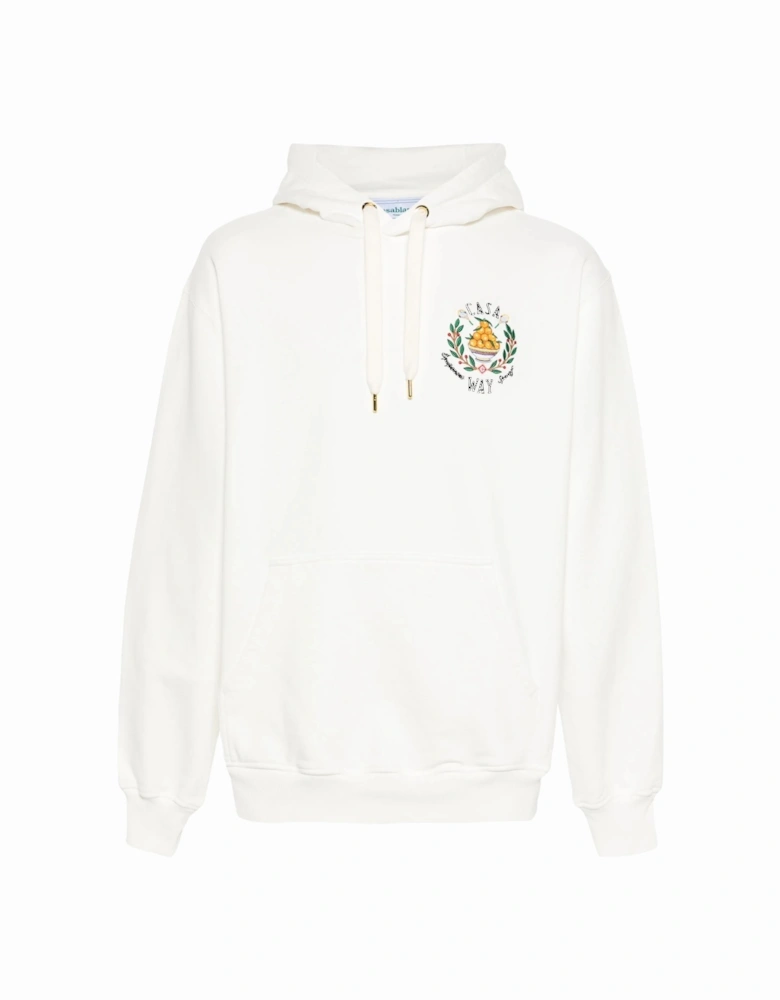 Casa Way Bowl of Oranges Embroidered Hoodie in White