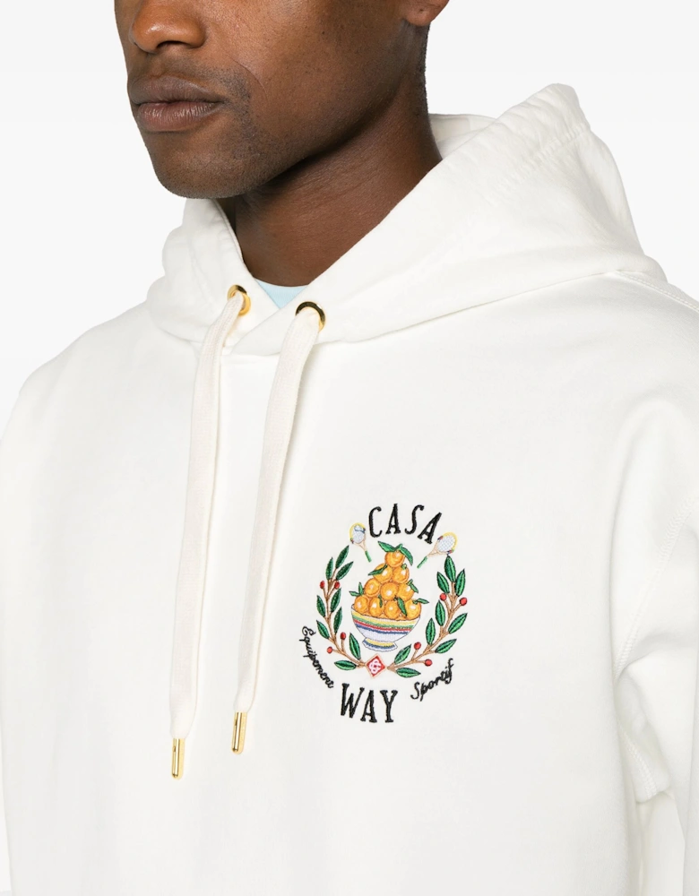 Casa Way Bowl of Oranges Embroidered Hoodie in White