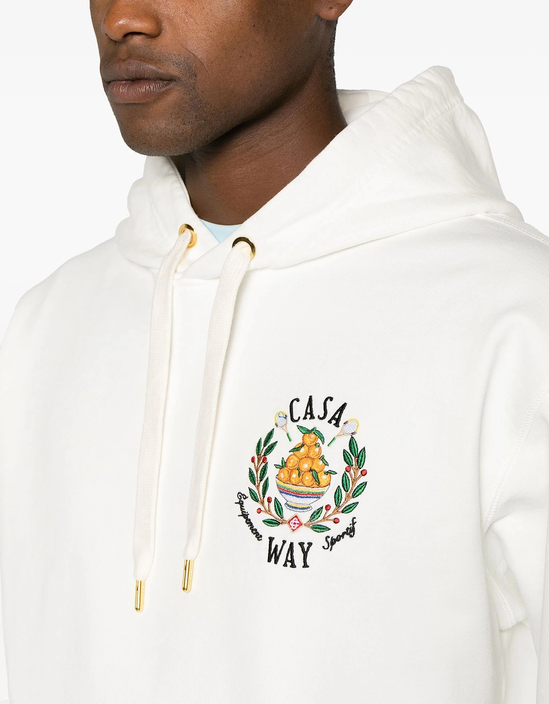 Casa Way Bowl of Oranges Embroidered Hoodie in White