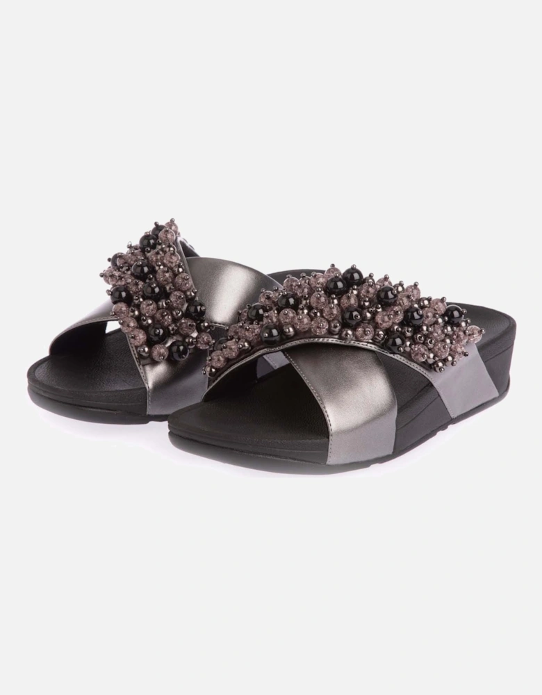 Lulu Bauble-Bead Cross Slide Sandals