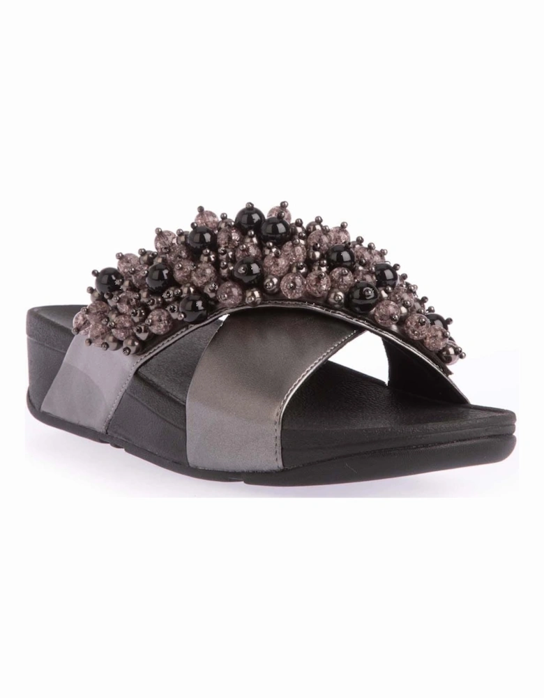 Lulu Bauble-Bead Cross Slide Sandals