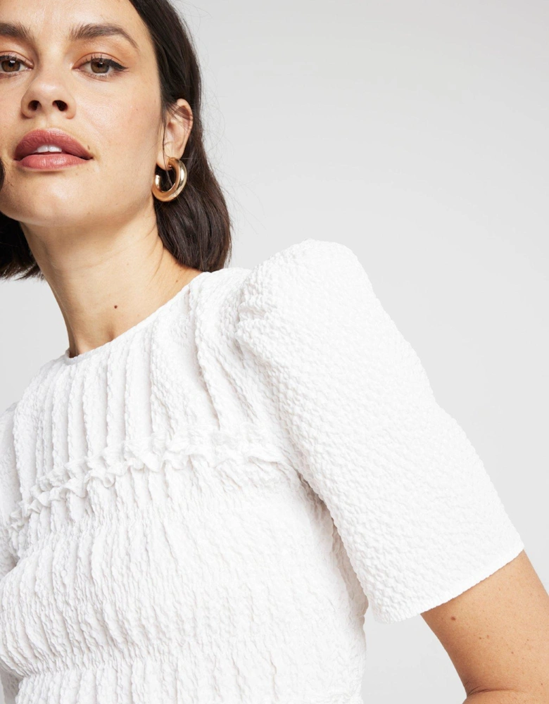 Shirred Textured Top - Cream