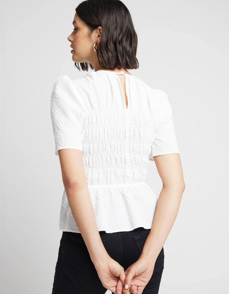 Shirred Textured Top - Cream