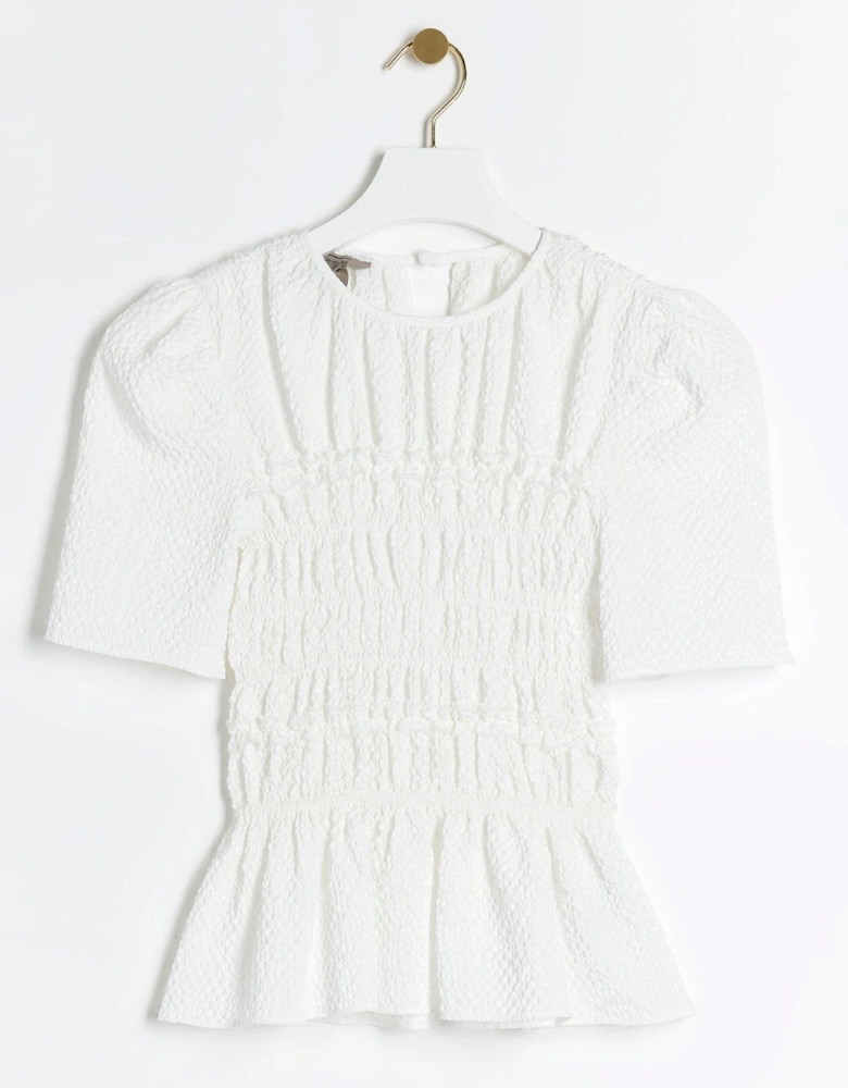 Shirred Textured Top - Cream