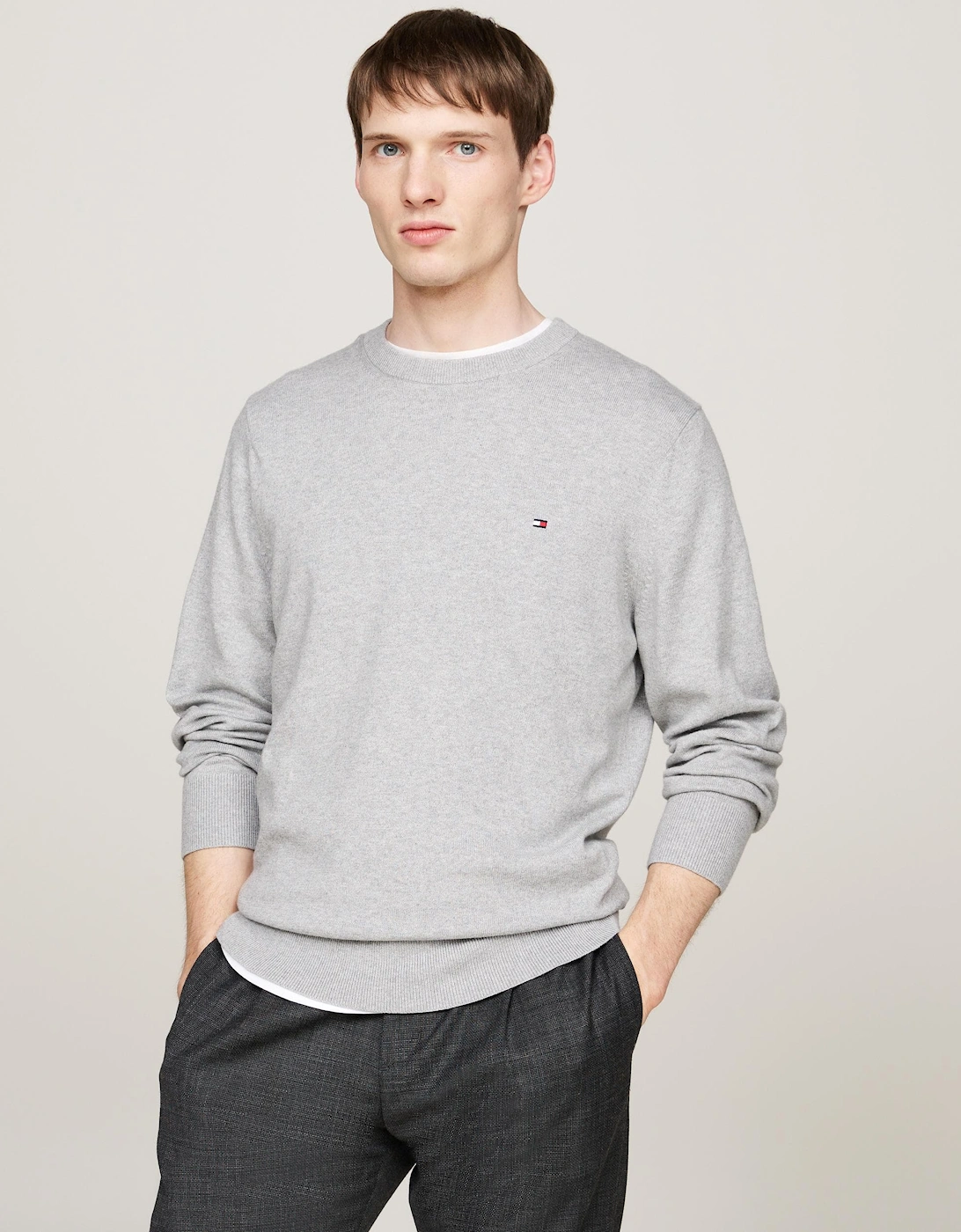 Mens Tommy Hilfiger Organic Cotton Cashmere Mens Crew Sweater - Grey - Size: 42/Regular
