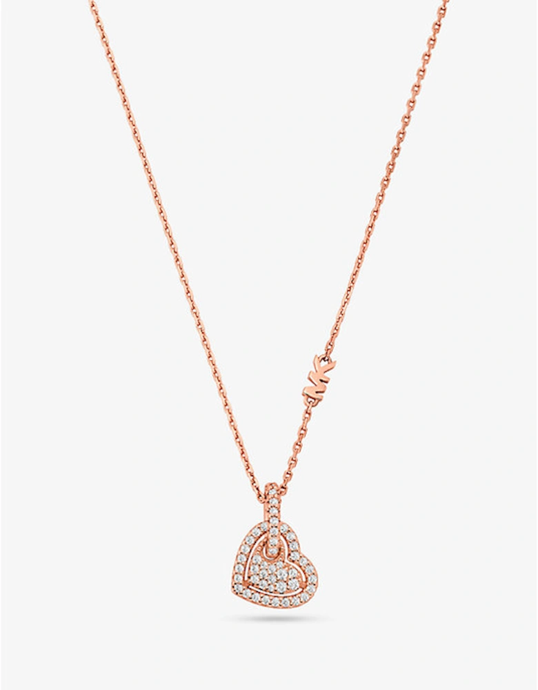 Precious Metal-Plated Sterling Silver Pavé Heart Necklace