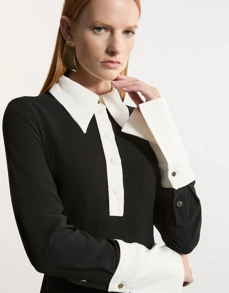 Tall Tailored Crepe Contrast Collar Midaxi Dress