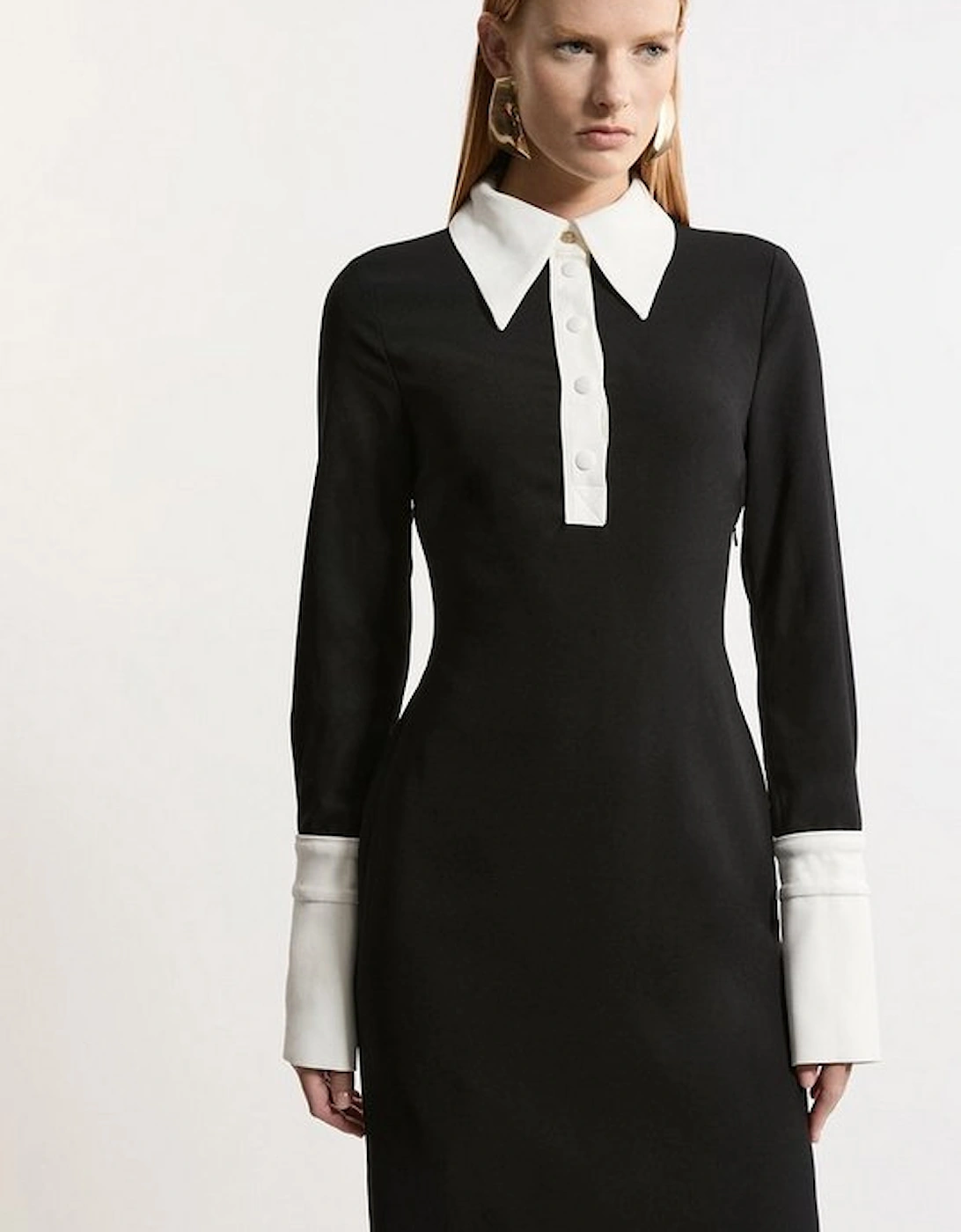 Tall Tailored Crepe Contrast Collar Midaxi Dress