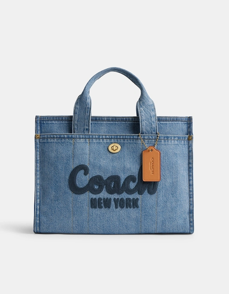 Denim Cargo Logo-Embroidered Denim Tote Bag