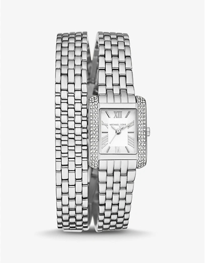 Petite Emery Pavé Silver-Tone Double Wrap Watch