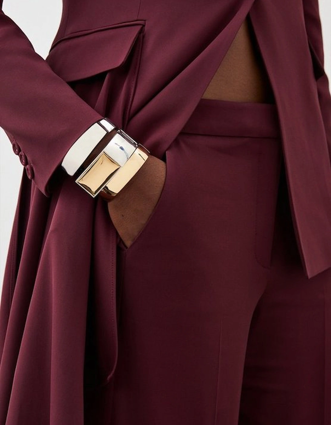 Polished Viscose Wide Leg Tailored Trouser