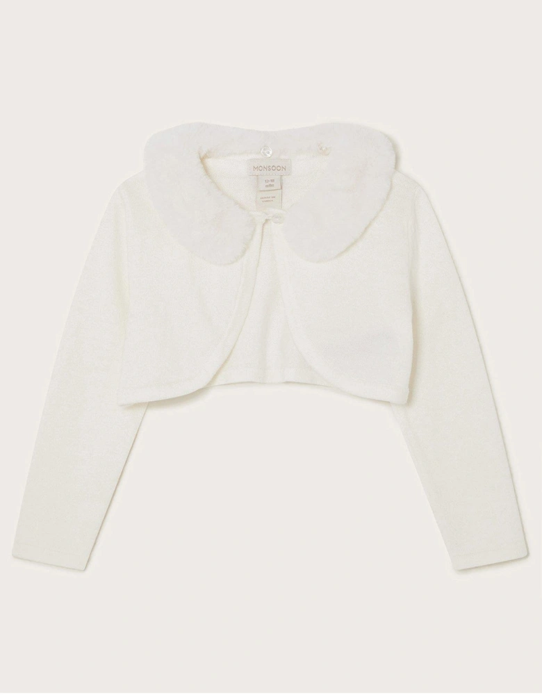 Baby Girls Super-soft Faux Fur Cardigan - Ivory