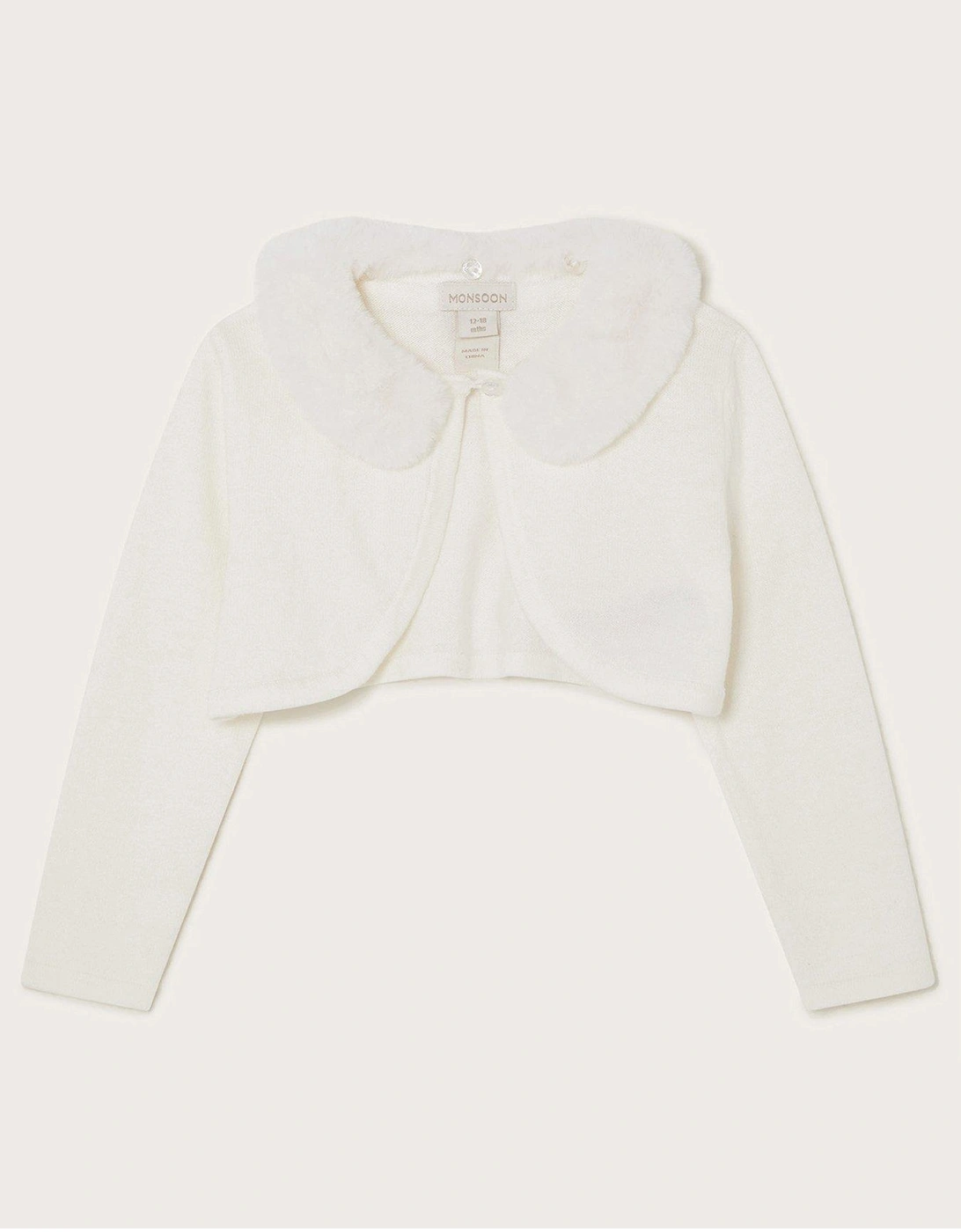 Baby Girls Super-soft Faux Fur Cardigan - Ivory, 2 of 1