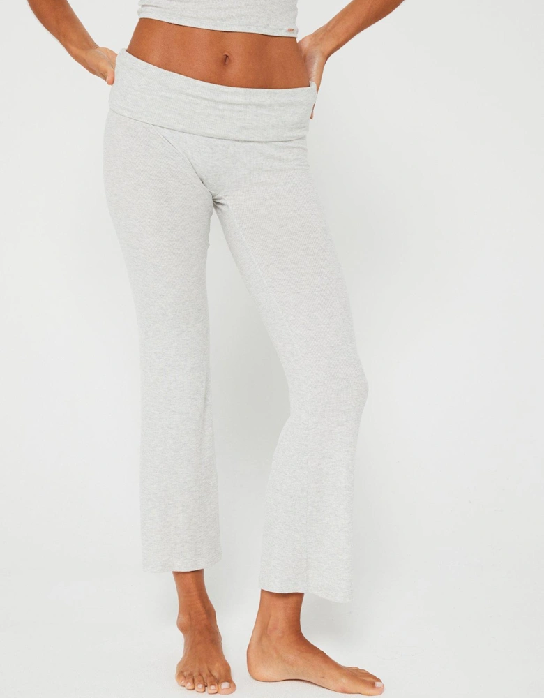 Ari Ribbed Modal Foldover Waist Pants - Grey