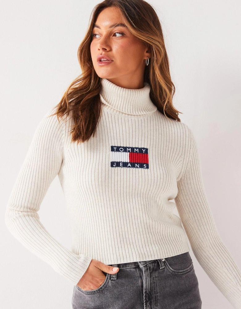 Flag Turtleneck Jumper - White