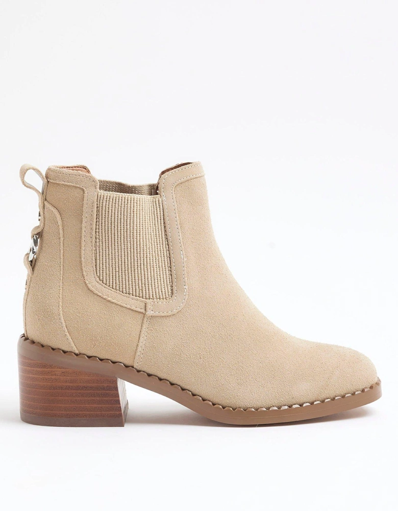 Chelsea Block Heel Boots - Light Beige