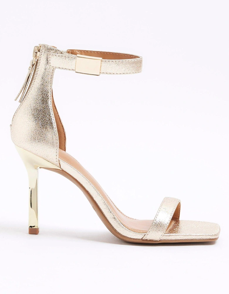 Wide Fit Clasp Back Heeled Sandals - Gold