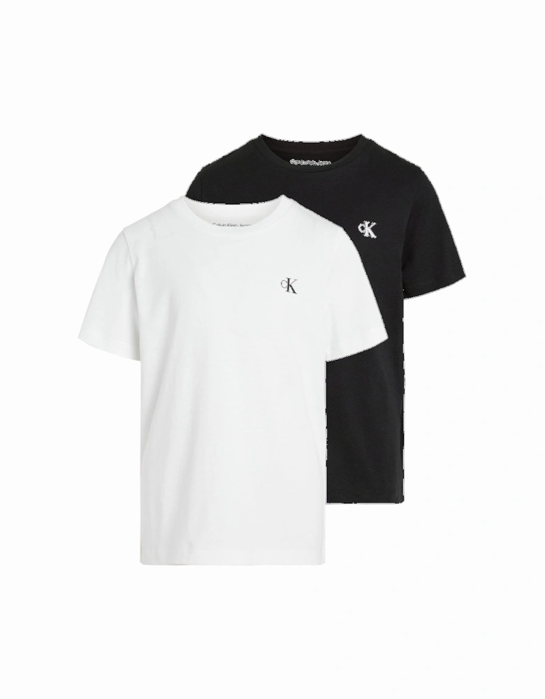 Boys 2 Pack CK Monogram Short Sleeve T-Shirts - White/Black