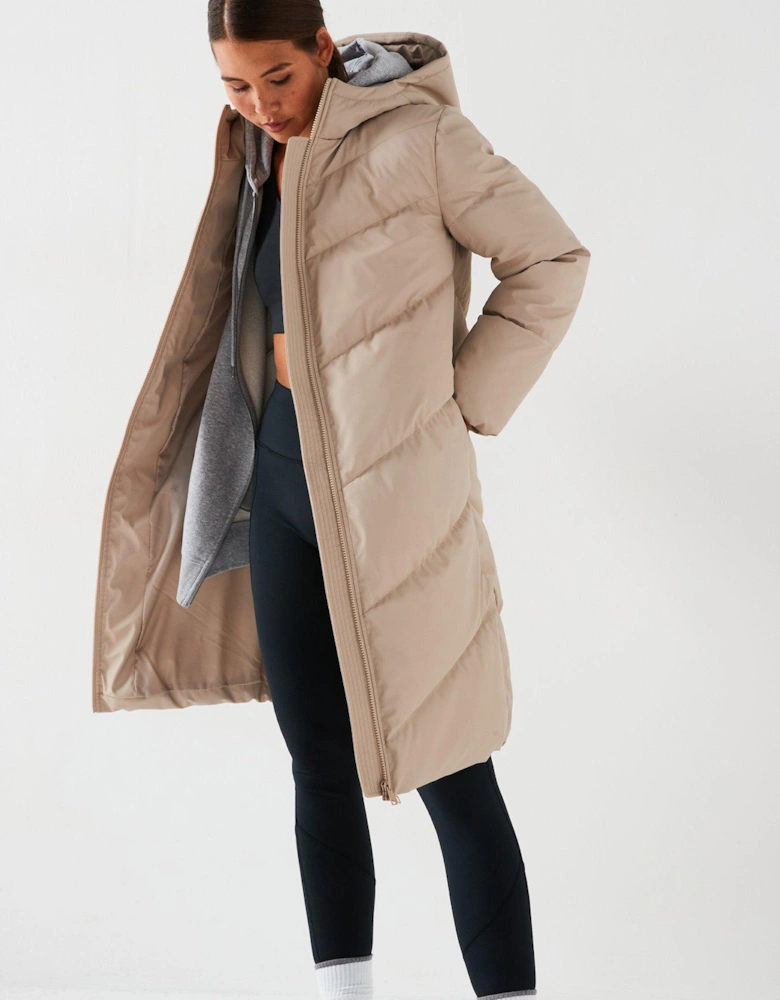 Padded Longline Coat - Beige