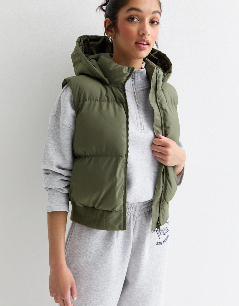 Girls Khaki Hooded Padded Gilet