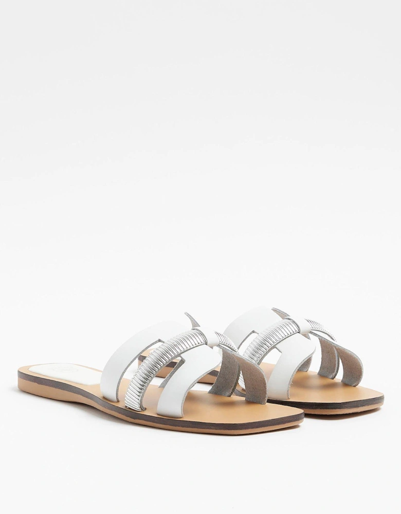 Cut Out Strap Leather Sandal - White