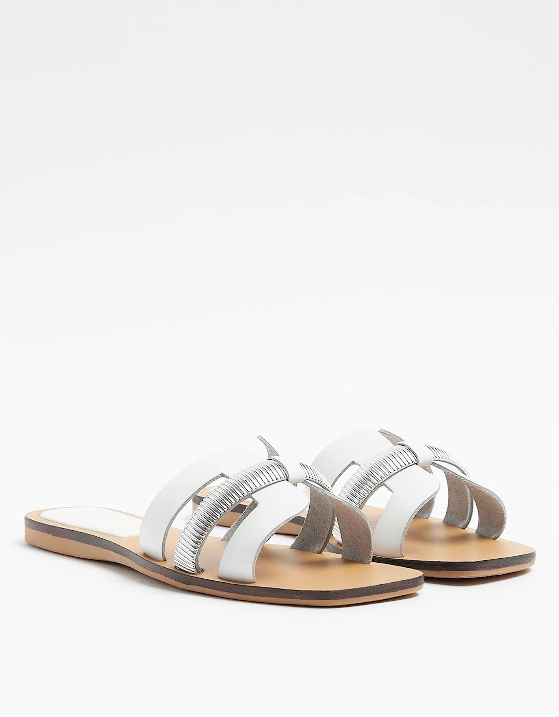 Cut Out Strap Leather Sandal - White