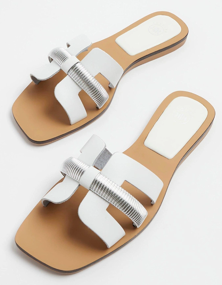 Cut Out Strap Leather Sandal - White