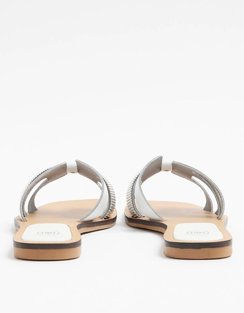 Cut Out Strap Leather Sandal - White