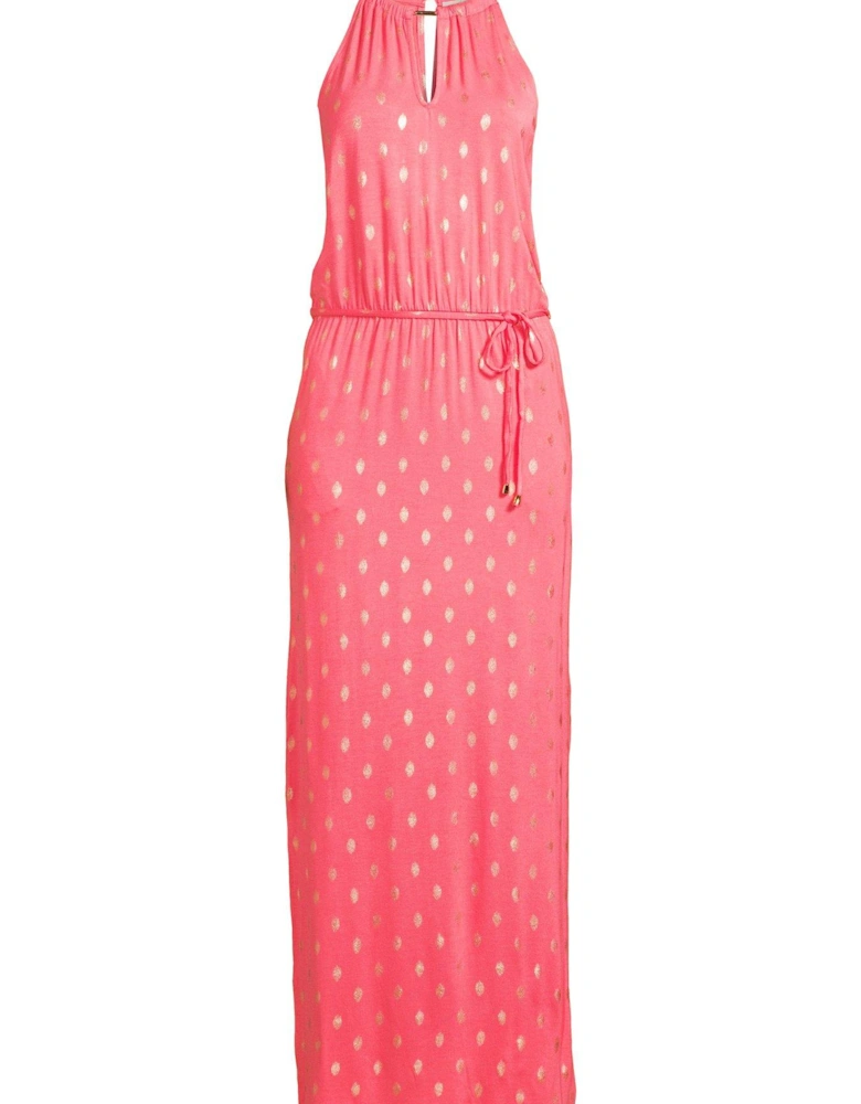 Halter Neck Trim Detail Maxi Dress - Pink