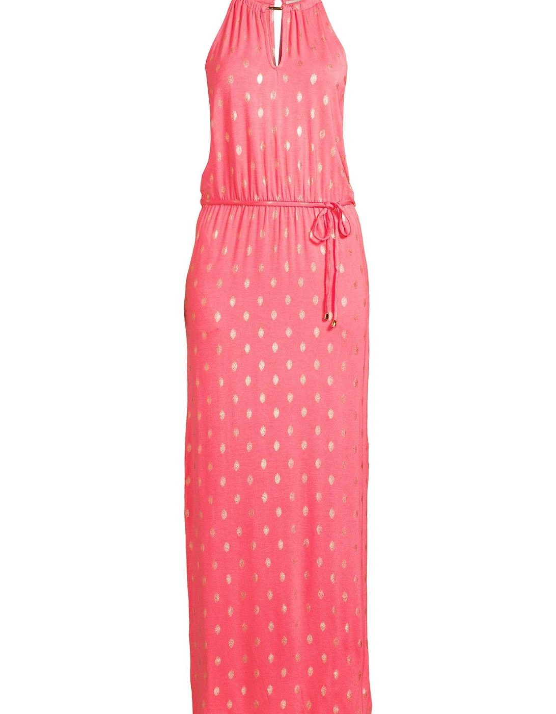 Halter Neck Trim Detail Maxi Dress - Pink