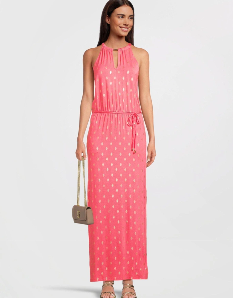 Halter Neck Trim Detail Maxi Dress - Pink