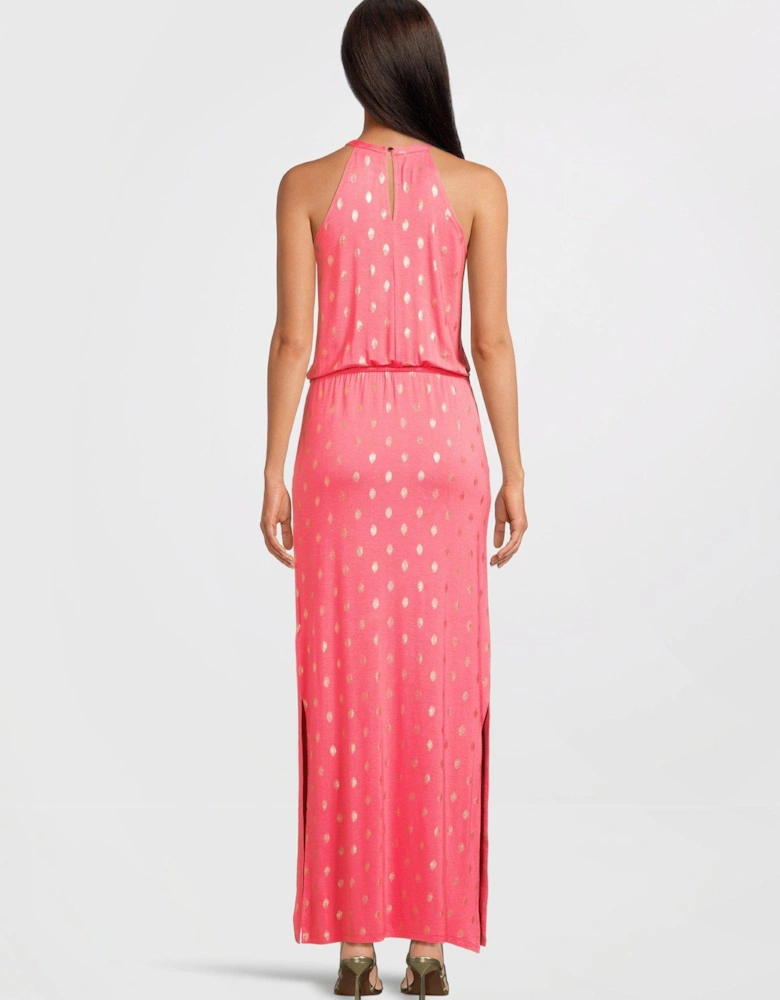 Halter Neck Trim Detail Maxi Dress - Pink