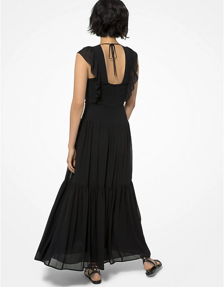 Ruffle Trim Georgette Maxi Dress