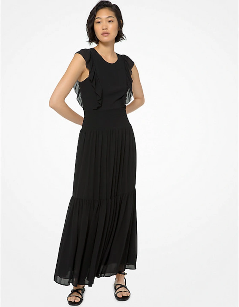 Ruffle Trim Georgette Maxi Dress