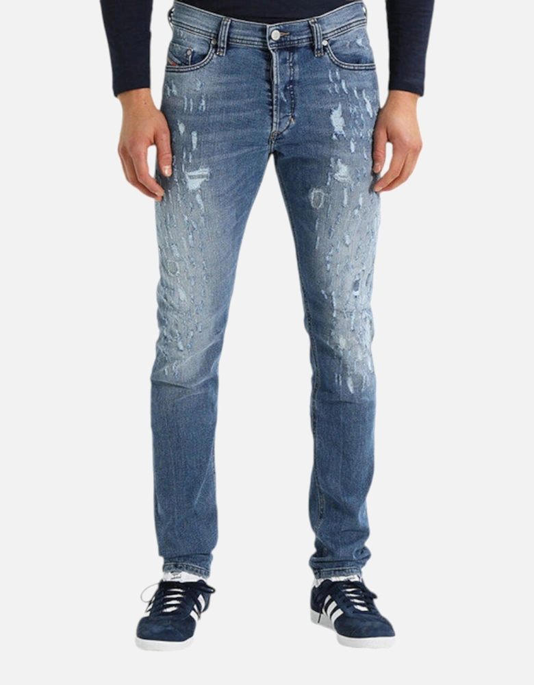 TEPPHAR 084QS Mens Denim Blue Jeans Distressed Stretch Slim Carrot  Fit