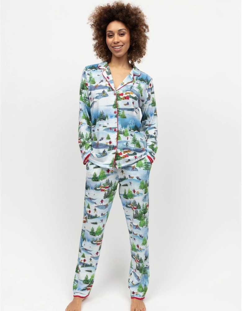 Montana White Winterscape Printer Jersey Pyjama Set - White