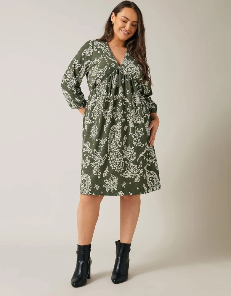 Jersey Crepe Dress - Khaki Paisley Print