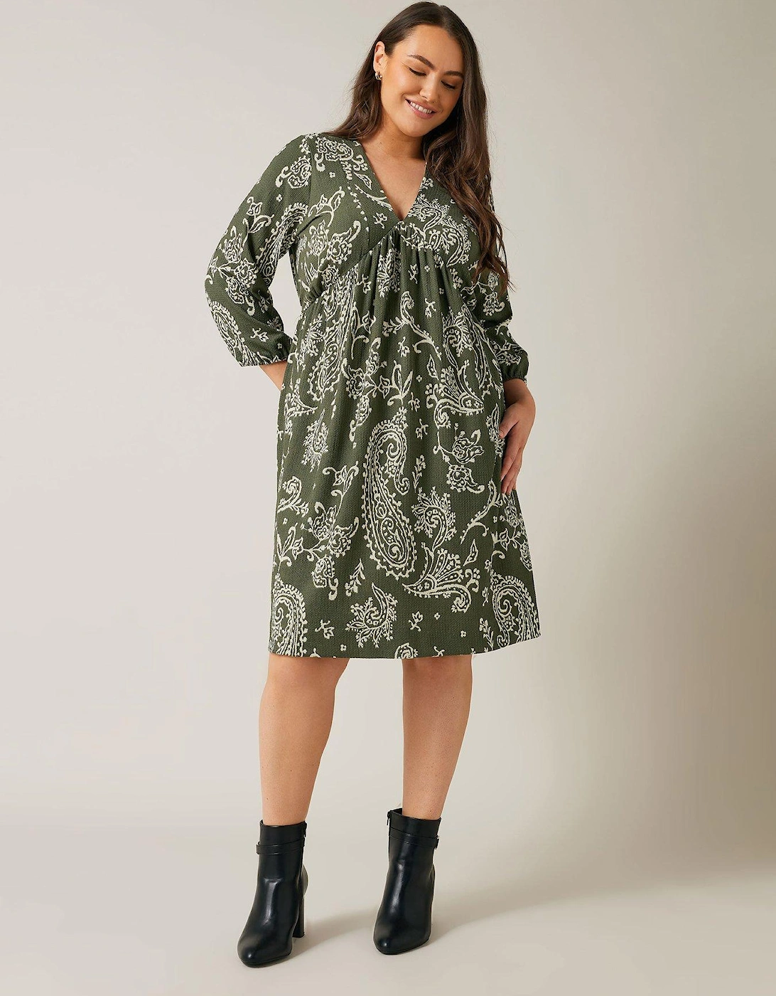 Jersey Crepe Dress - Khaki Paisley Print, 2 of 1