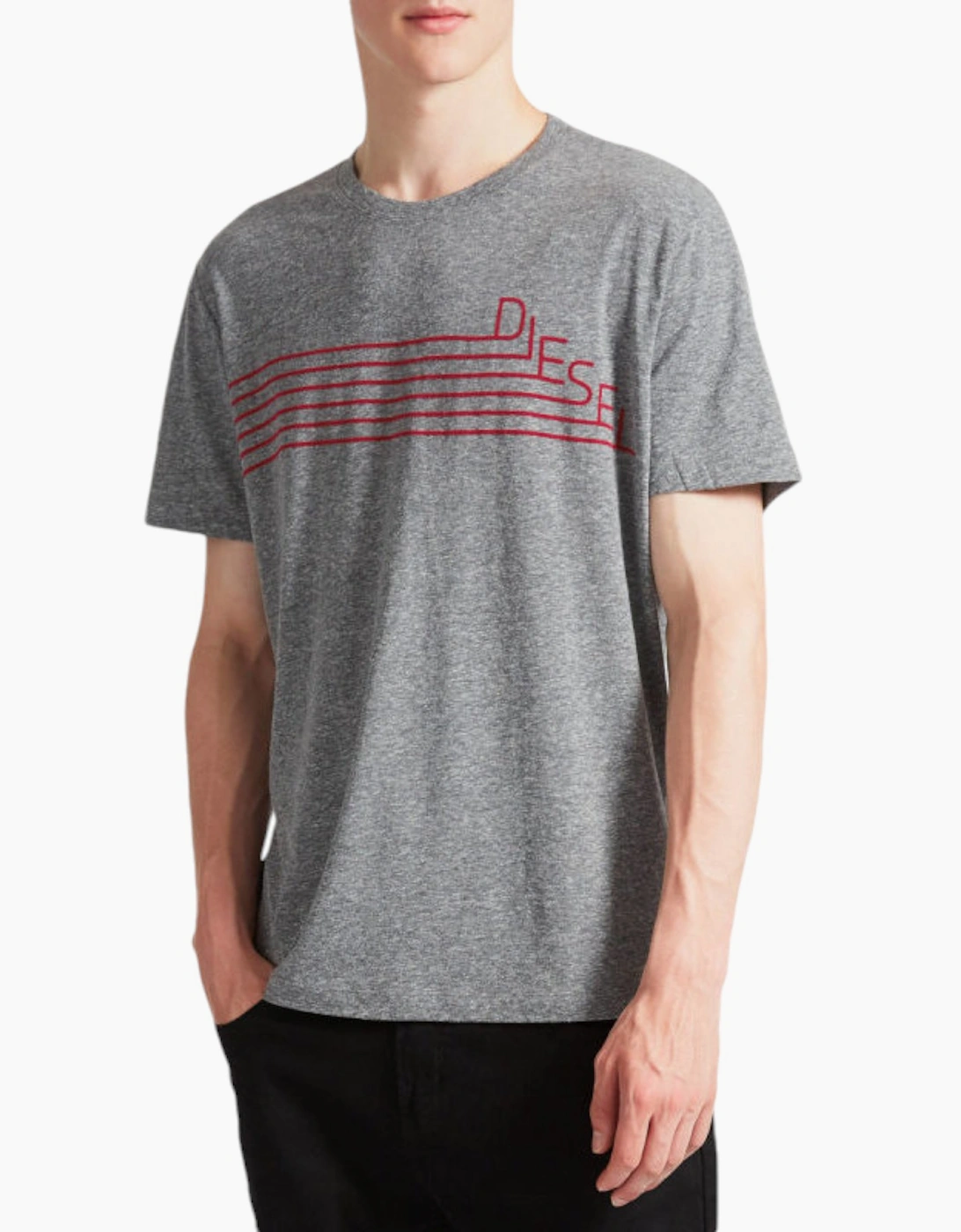 Diesel Men's Grey T Joe Qf T Shirt Short Sleeve Crew Neck Casual Summer Cotton Tees - Size 34
