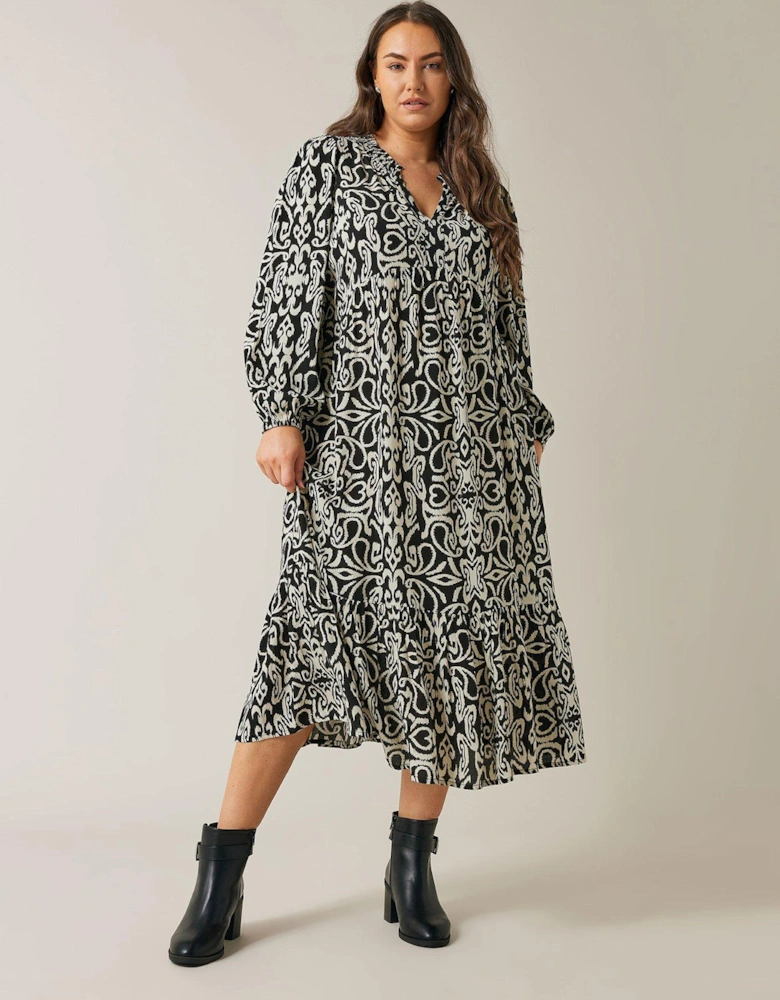 3/4 Sleeve Midi Dress - Black